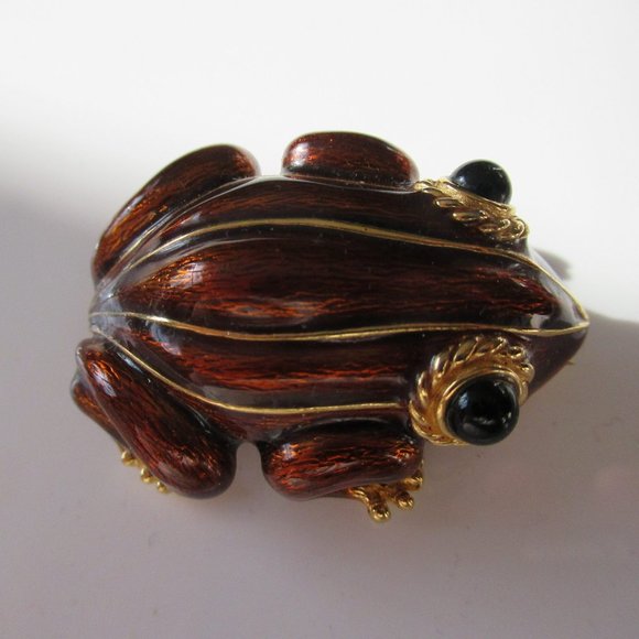 Vintage Ciner Brown Enamel Frog Toad Pin Brooch Jewelry - Picture 3 of 9